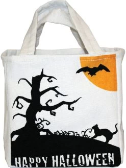 AMSCAN Leinentasche "Trick Or Treat" In Creme/ Schwarz - (B)16 X (H)26 Cm