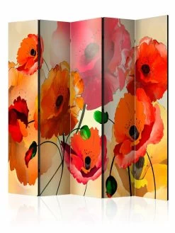 Paravent Velvet Poppies II [Room Dividers] In Grün,Orange,Rot