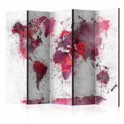 Paravent World Map: Red Watercolors II [Room Dividers] In Rot,Grau