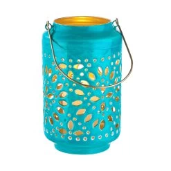 Laterne Höhe 25 Cm BLUE MAROCCO In Petrol-Gold -Petromax Store butlers laterne hohe 25 cm blue marocco in petrol gold 1