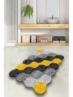Badvorleger "Circle" In Anthrazit/ Grau/ Gelb