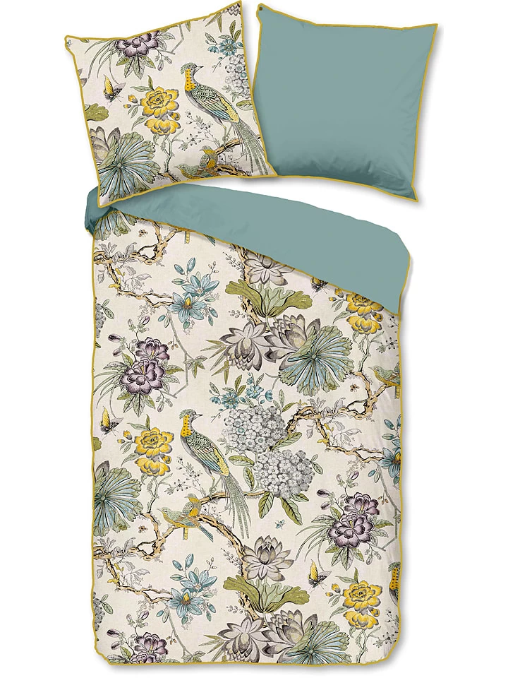 Satin-Bettwäsche-Set "Wood" In Beige/ Hellblau 3 Satin-Bettwäsche-Set "Wood" In Beige/ Hellblau