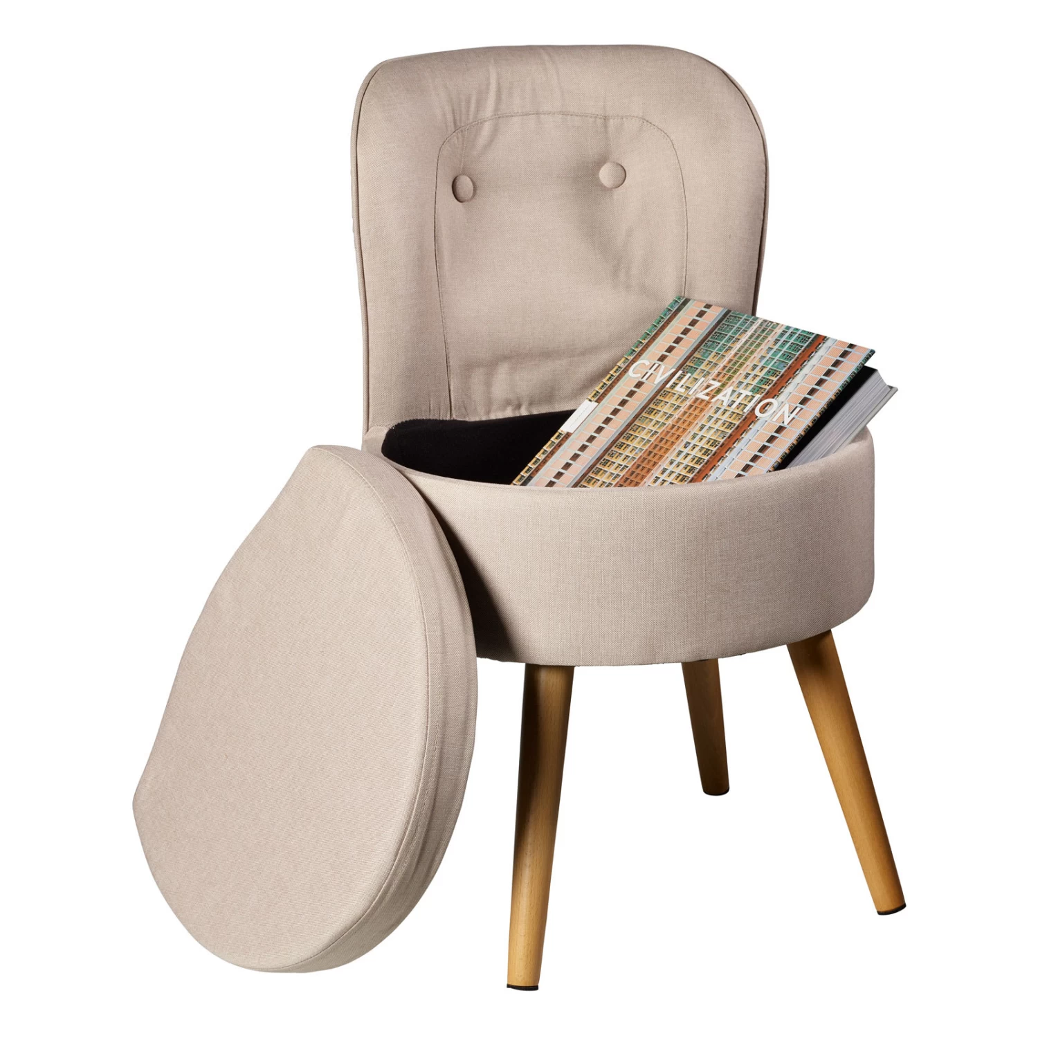 Sitzhocker Mit Rückenlehne Und Stauraum "Vince" In Creme 4 Sitzhocker Mit Rückenlehne Und Stauraum "Vince" In Creme – Bild 2