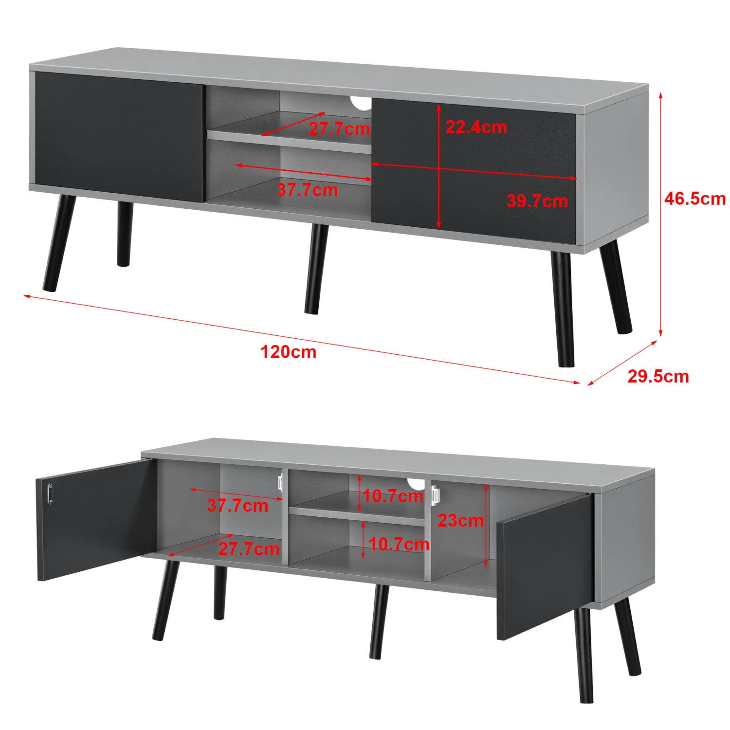 Fernsehtisch Eskilstuna In Grau Schwarz (L)120cm (B)29.5cm (H)46.5cm 5 Fernsehtisch Eskilstuna In Grau Schwarz (L)120cm (B)29.5cm (H)46.5cm – Bild 3