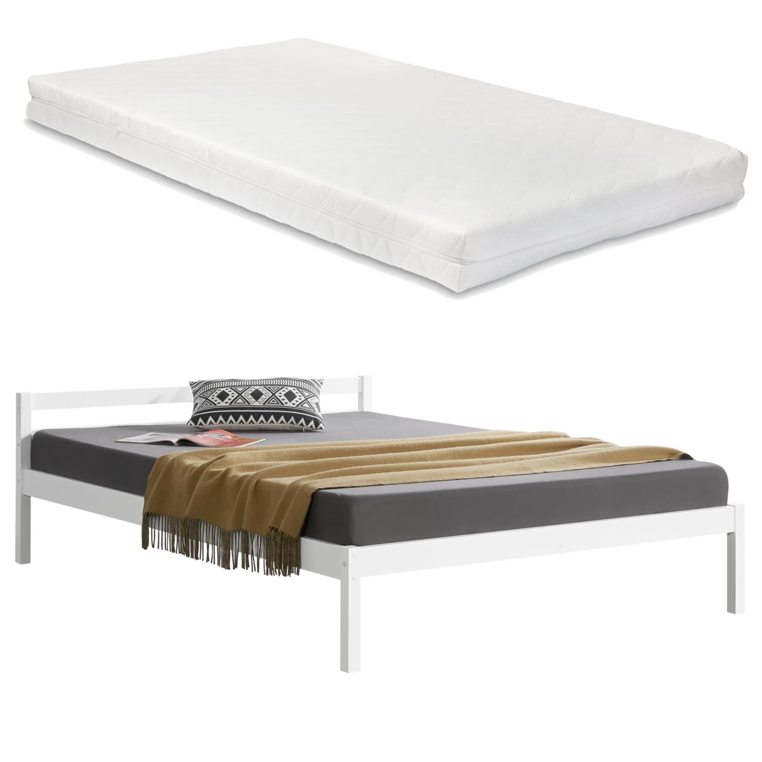 Holzbett Lynge Mit Matratze In Weiß (B)140cm (H)60cm 3 Holzbett Lynge Mit Matratze In Weiß (B)140cm (H)60cm