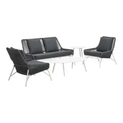 Gartenmöbel Sitzgruppe MAXIME, Rope In Farbe Matt Weiss / Polster Schwarz