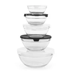 5er Set Salatschüssel Glas Deckel Rührschüssel Servierschüssel Schüsseln