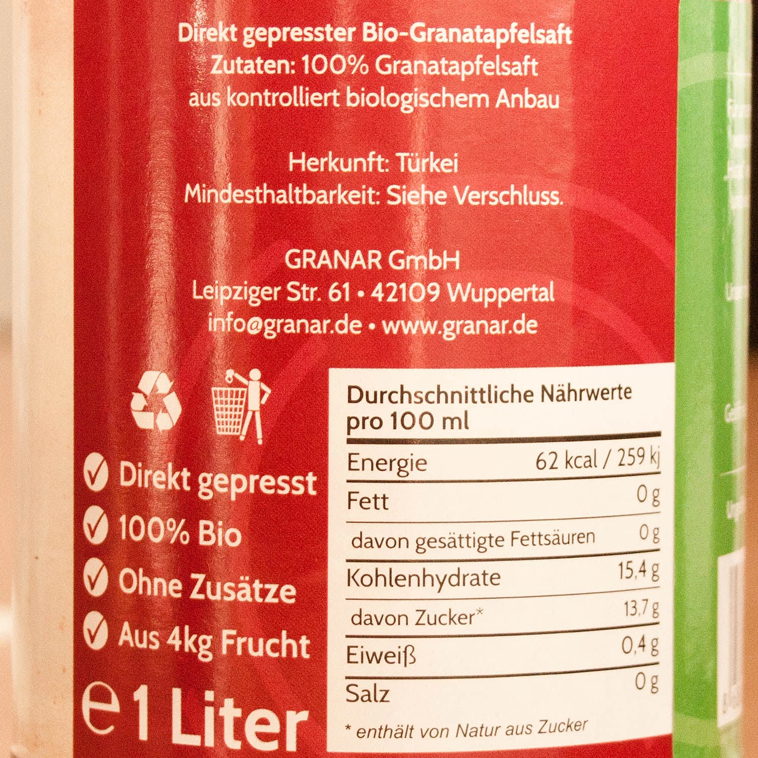 6 X 1 L Bio Granatapfel Direktsaft Von Benorganic 5 6 X 1 L Bio Granatapfel Direktsaft Von Benorganic – Bild 3