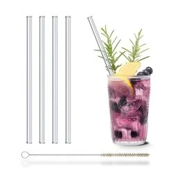 4er Set Trinkhalm: "Kristalloptik" Glas-Strohhalme - 20 Cm