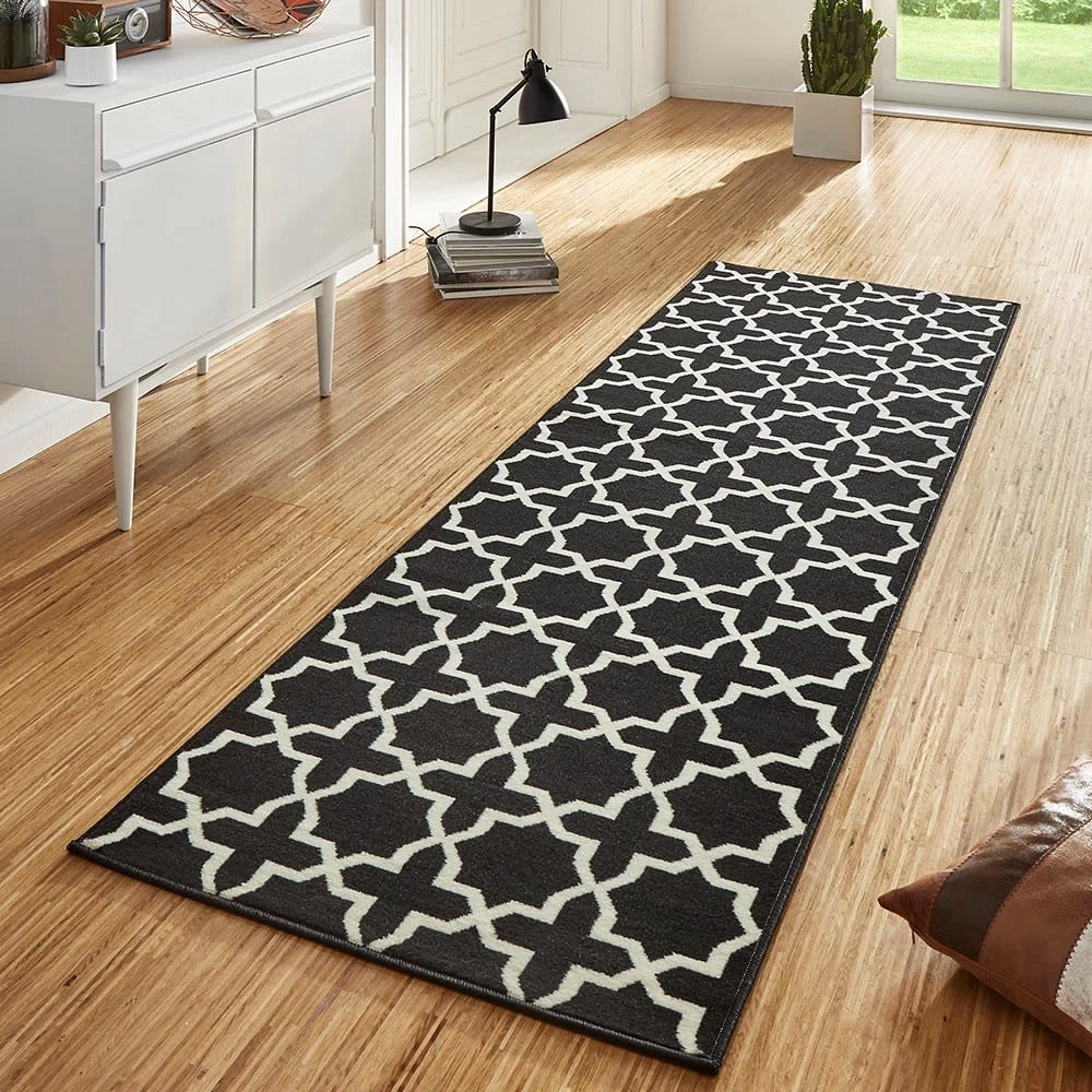 Kurzflor Teppich Läufer Glam Schwarz Creme 4 Kurzflor Teppich Läufer Glam Schwarz Creme – Bild 2