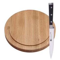 IZUMI ICHIAGO Rundes Schneidebrett - Ø 33,5cm, Eichenholz + Gemüsemesser