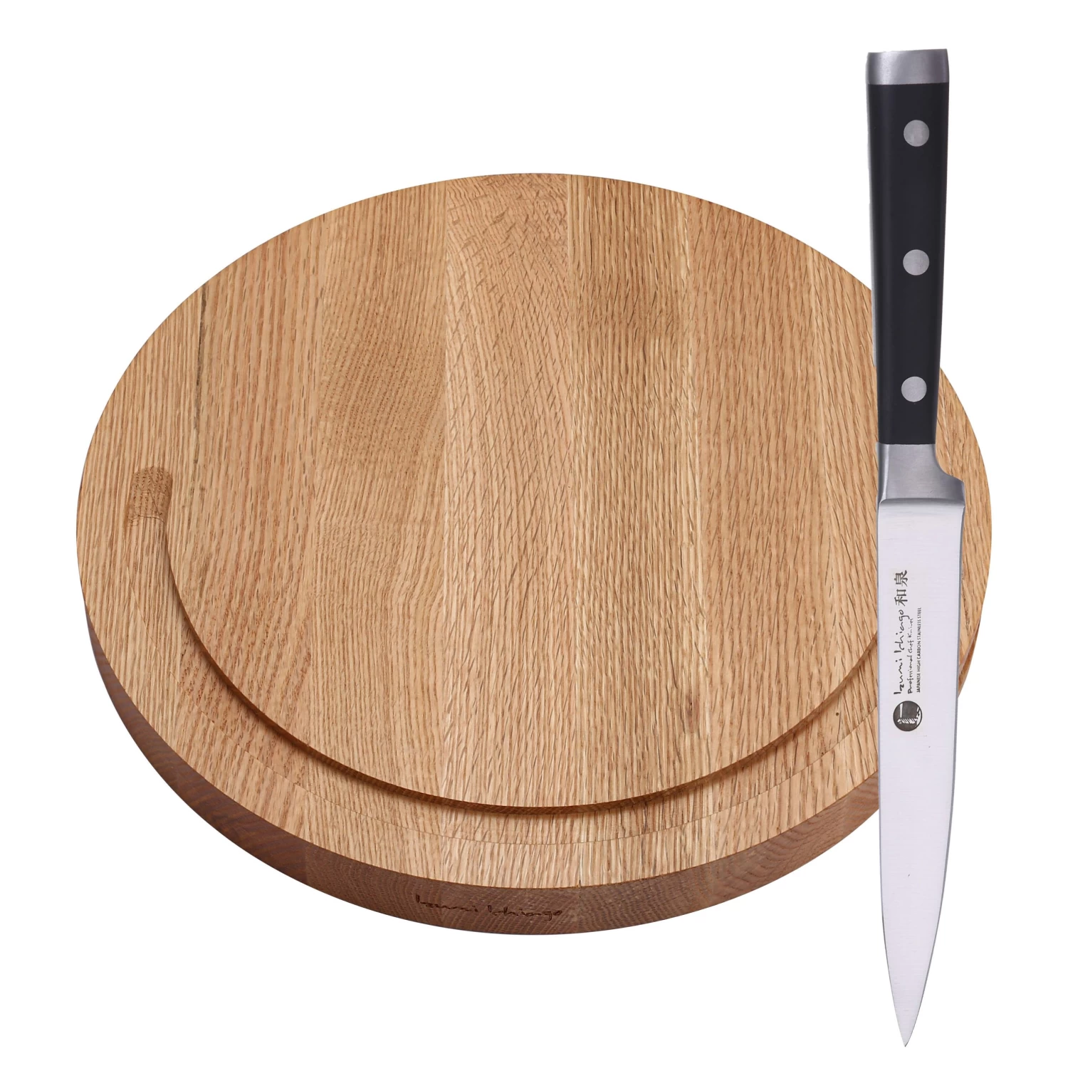 IZUMI ICHIAGO Rundes Schneidebrett - Ø 33,5cm, Eichenholz + Gemüsemesser 3 IZUMI ICHIAGO Rundes Schneidebrett - Ø 33,5cm, Eichenholz + Gemüsemesser