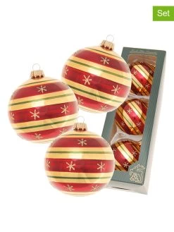 Christbaumkugeln In Rot/ Gold - 3 Stück - Ø 8 Cm