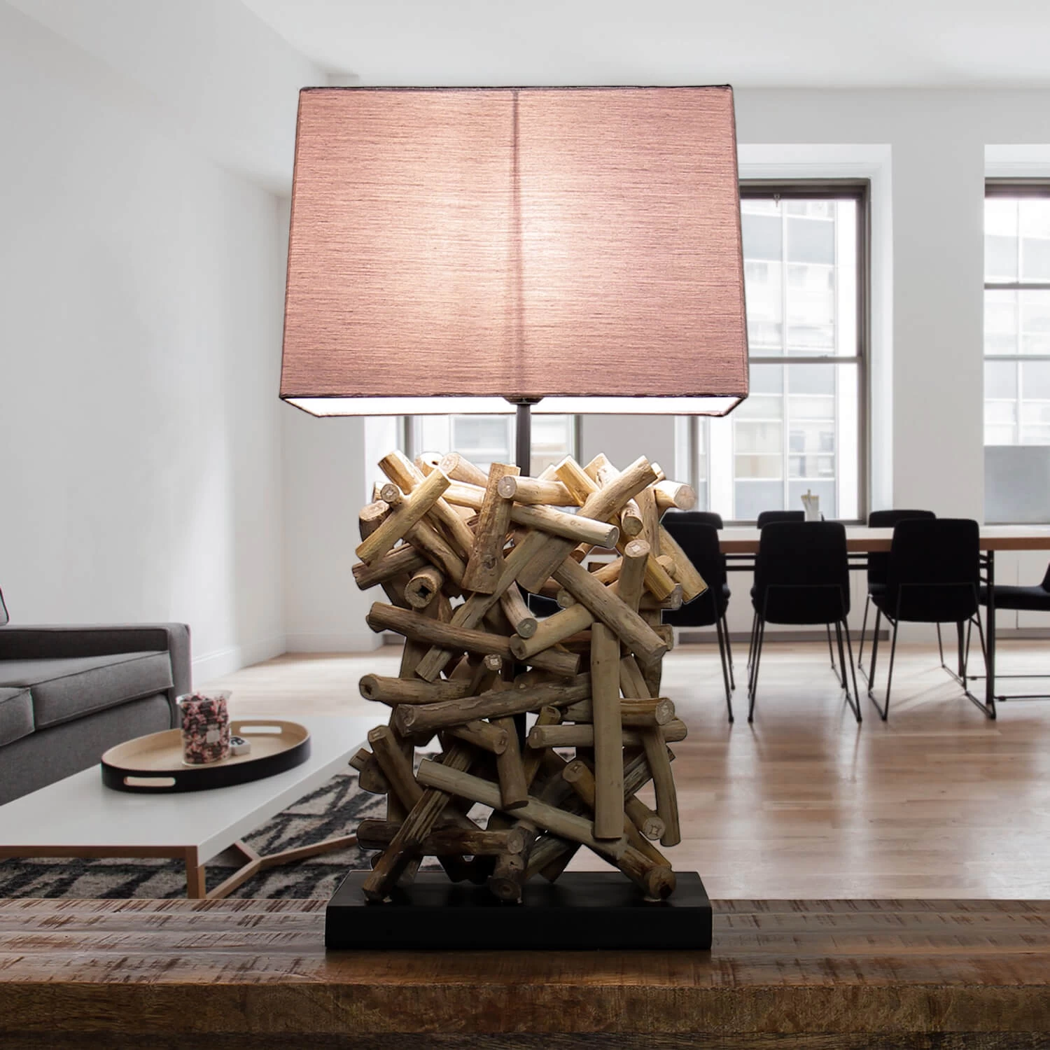 Tischlampe In Holz (Natur) Grau 4 Tischlampe In Holz (Natur) Grau – Bild 2