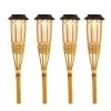 4er Set LED Solar Fackel Gartenfackel Aus Bambus H: 54cm In Natur