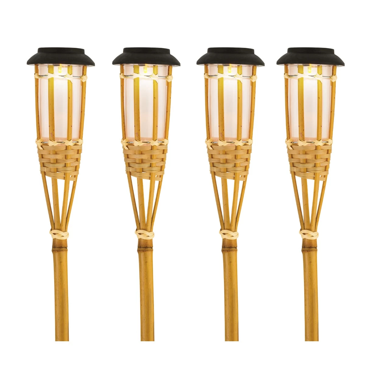 4er Set LED Solar Fackel Gartenfackel Aus Bambus H: 54cm In Natur 3 4er Set LED Solar Fackel Gartenfackel Aus Bambus H: 54cm In Natur
