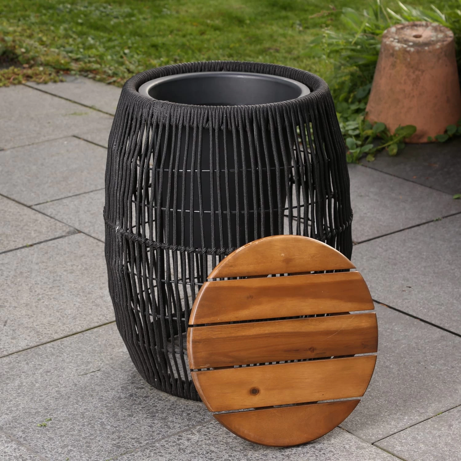 Beistelltisch Gartentisch Mit Behälter H: 49cm In Schwarz 8 Beistelltisch Gartentisch Mit Behälter H: 49cm In Schwarz – Bild 6