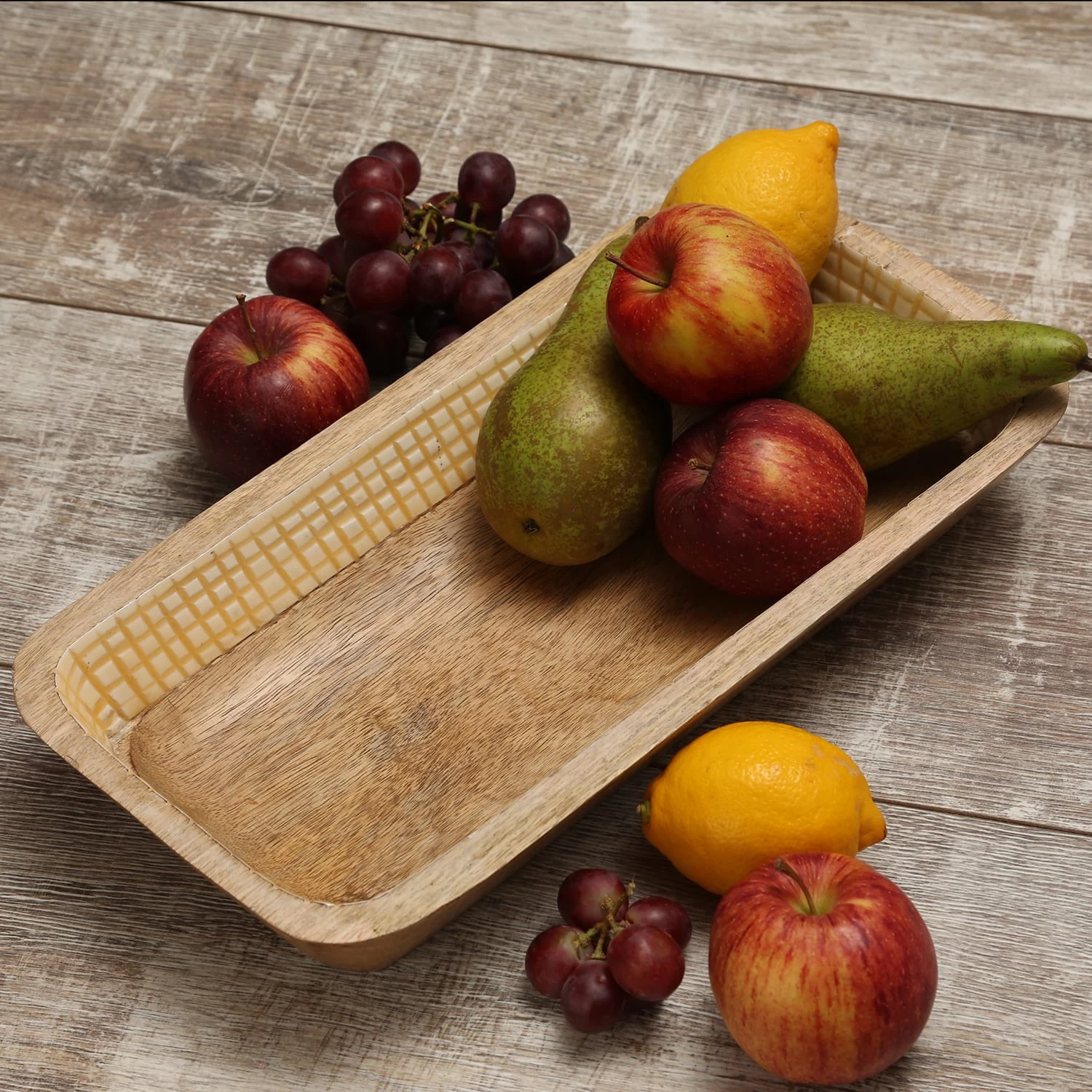 Dekoschale Aus Mangoholz In Terracotta/weiß - L: 40cm 4 Dekoschale Aus Mangoholz In Terracotta/weiß - L: 40cm – Bild 2