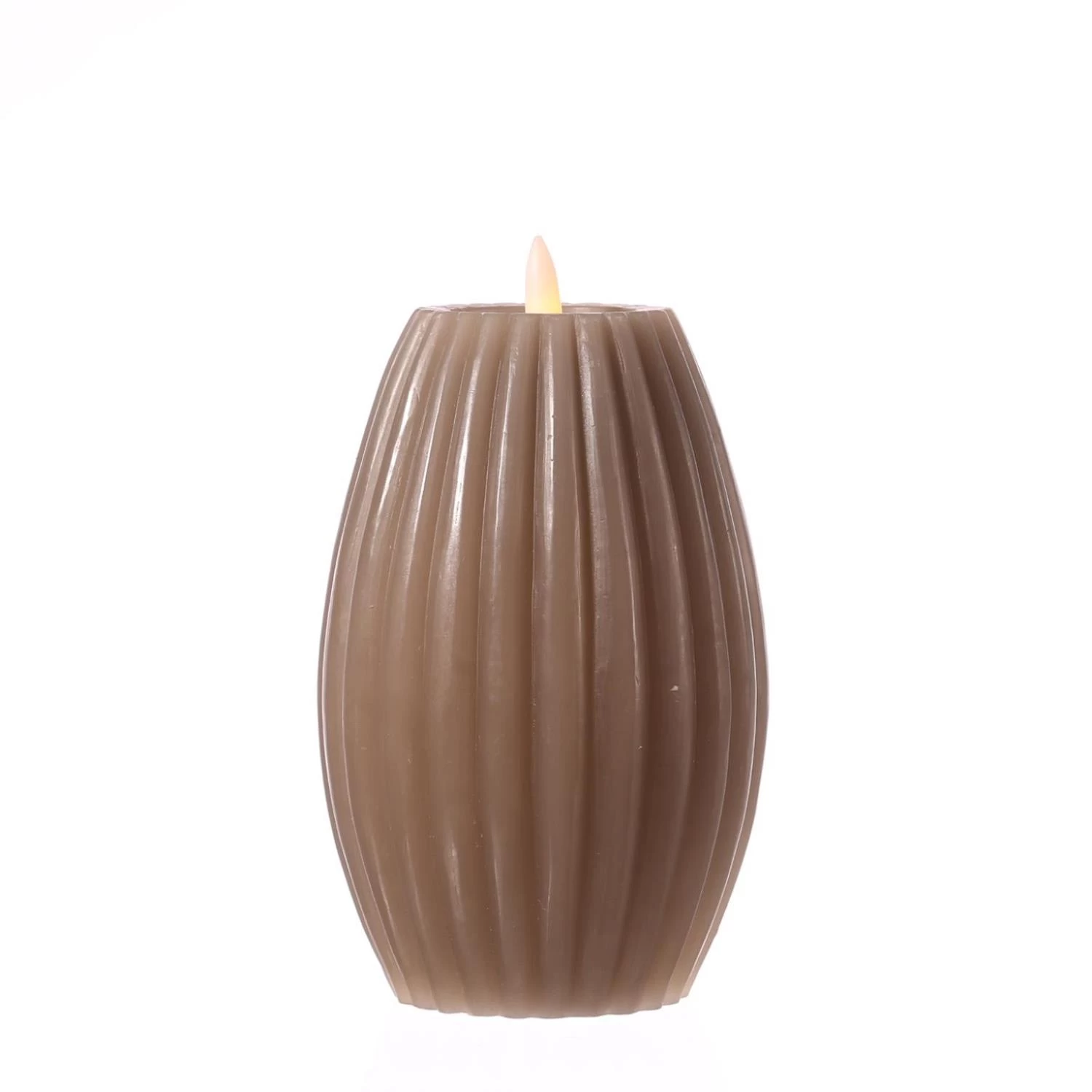 LED Kerze LIV Mit Rillen Echtwachs Flackernd H: 17cm In Taupe 3 LED Kerze LIV Mit Rillen Echtwachs Flackernd H: 17cm In Taupe