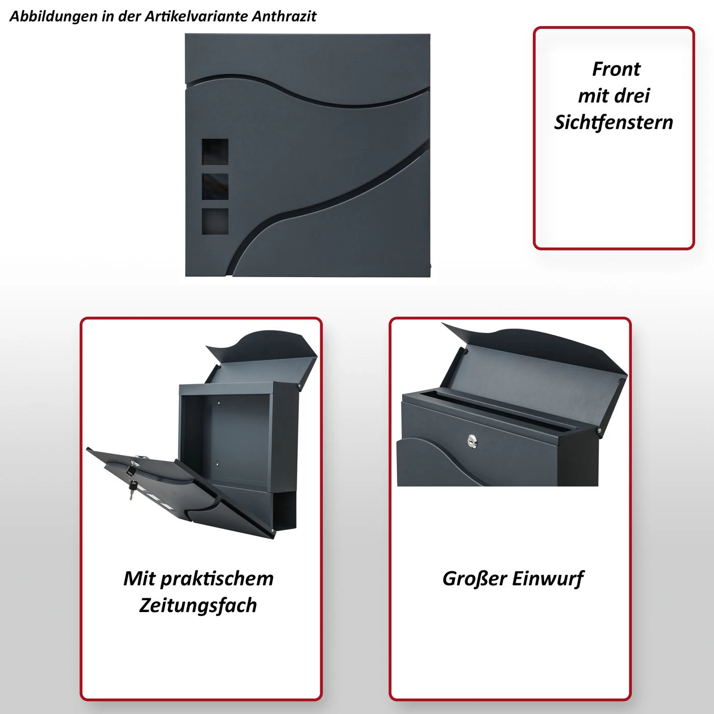 Briefkasten B31 Mit Zeitungsfach, Anthrazit 4 Briefkasten B31 Mit Zeitungsfach, Anthrazit – Bild 2
