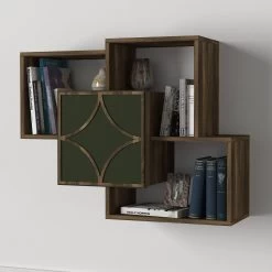 Wandregal Arco Mit Tür Walnuss Dunkelgrün -Petromax Store moebel17 wandregal arco mit tur walnuss dunkelgrun 2