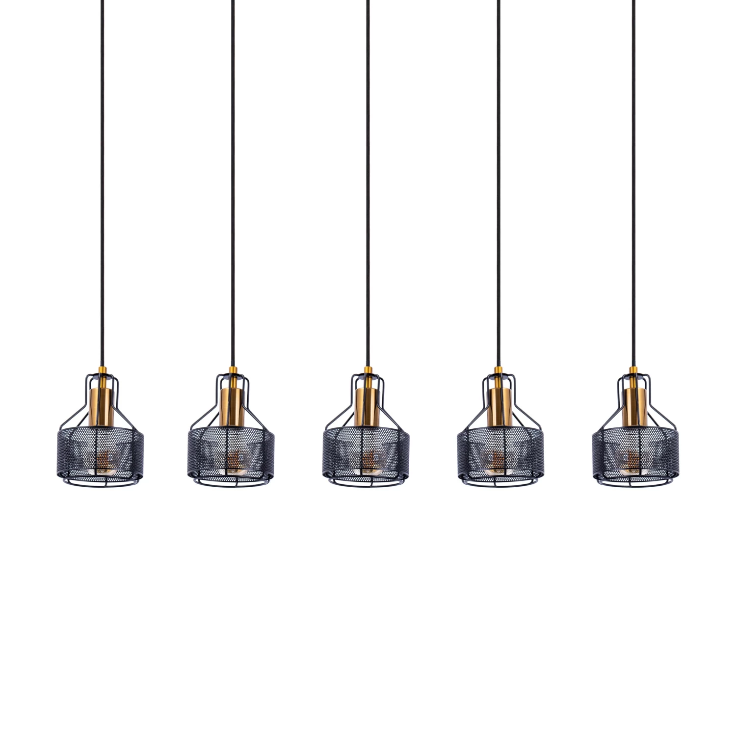 5er Pendelleuchte "Foro" Schwarz/golden 3 5er Pendelleuchte "Foro" Schwarz/golden