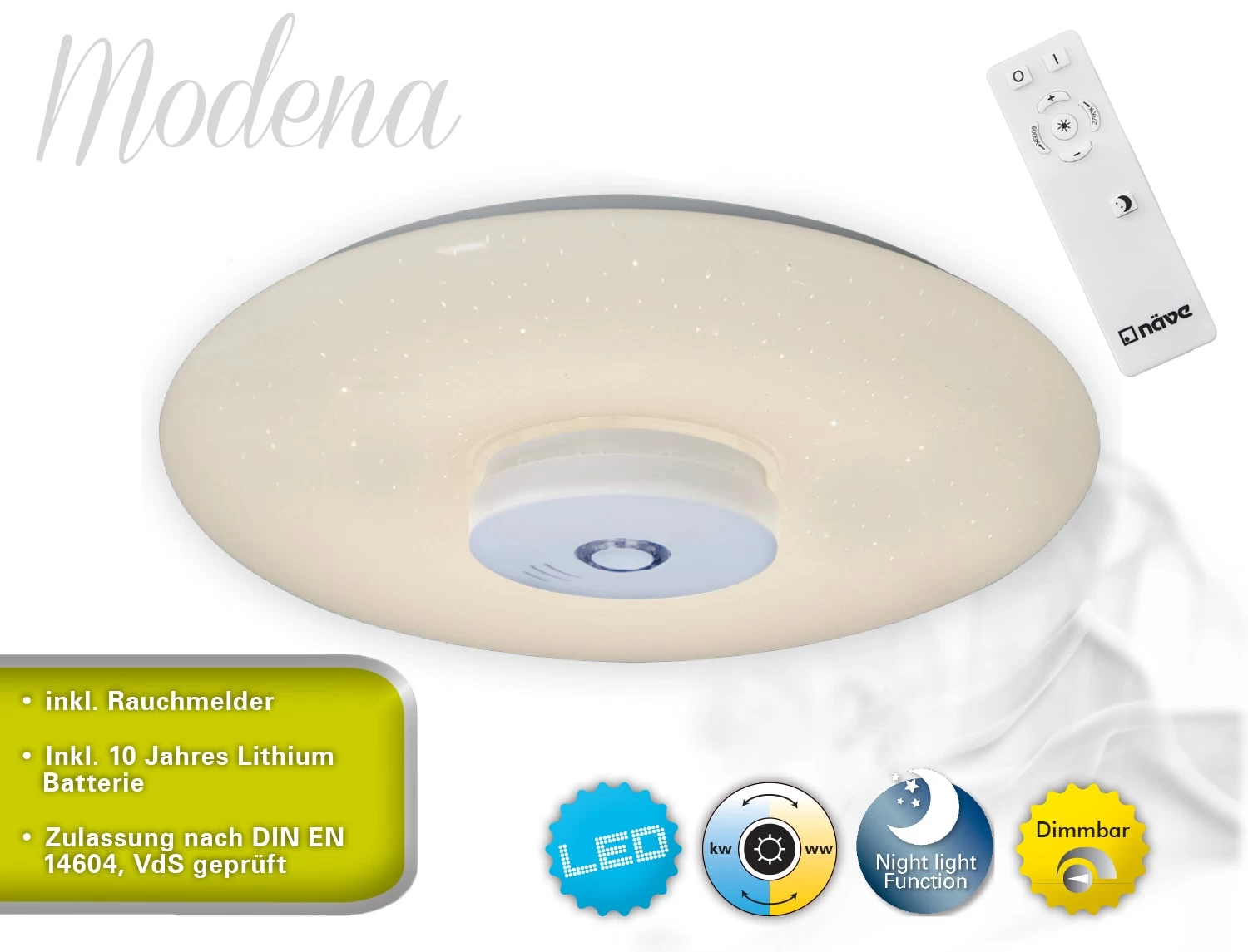 LED Deckenleuchte "Modena" Ø 40 Cm Mit Rauchmelder In Weiß 5 LED Deckenleuchte "Modena" Ø 40 Cm Mit Rauchmelder In Weiß – Bild 3