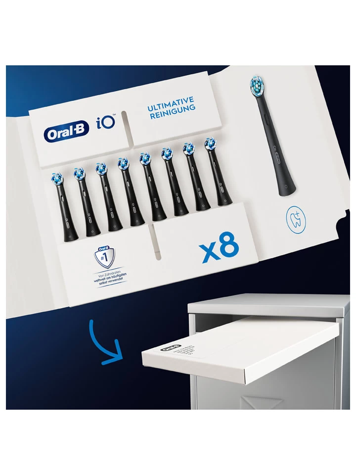Oral B 8er-Set: Ersatz-Bürstenköpfe "Oral-B IO Ultimative Reinigung" In Schwarz 4 Oral B 8er-Set: Ersatz-Bürstenköpfe "Oral-B IO Ultimative Reinigung" In Schwarz – Bild 2