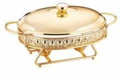 Pasabahce 2L Speisewärmer Mit Deckel Und Teelichtkerzen In Gold-2