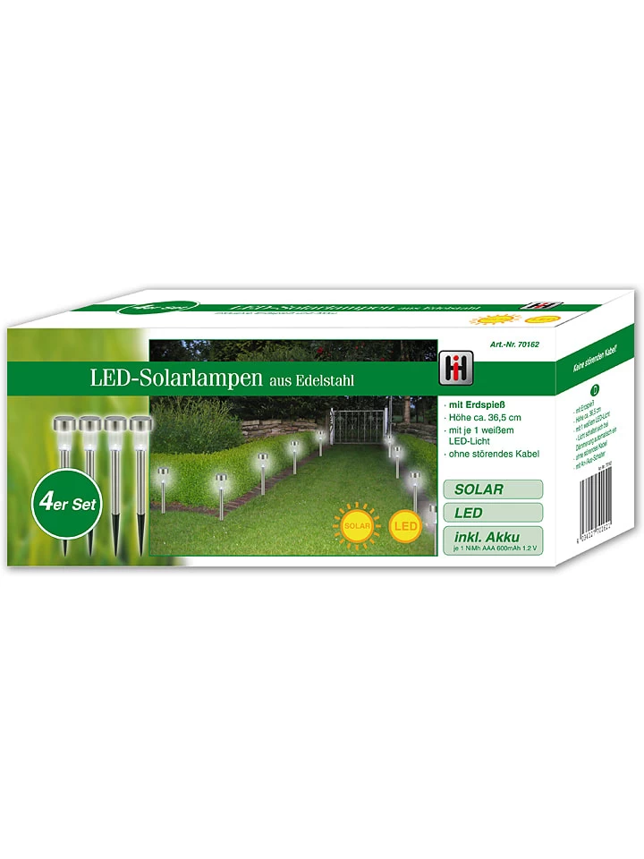 4er.Set: LED-Solar-Edelstahl-Gartenstecker - (H)36,5 Cm 4 4er.Set: LED-Solar-Edelstahl-Gartenstecker - (H)36,5 Cm – Bild 2