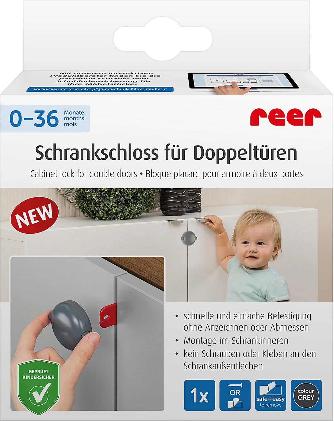 Reer Schrankschloss Für Doppeltüren, Grau 9 Reer Schrankschloss Für Doppeltüren, Grau – Bild 7