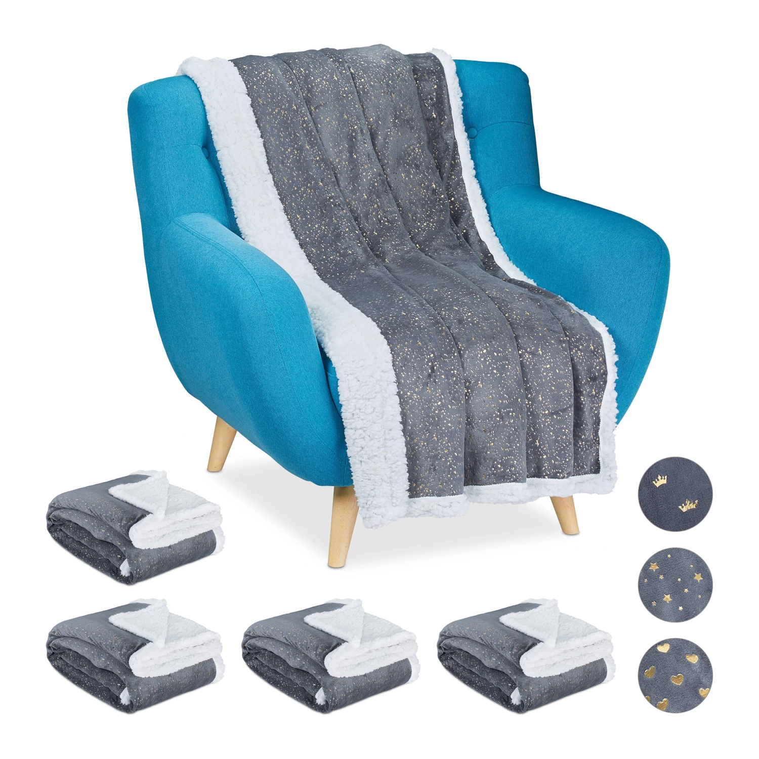 5x Kuscheldecke In Grau/ Weiß - (B)150 X (T)200 Cm 3 5x Kuscheldecke In Grau/ Weiß - (B)150 X (T)200 Cm