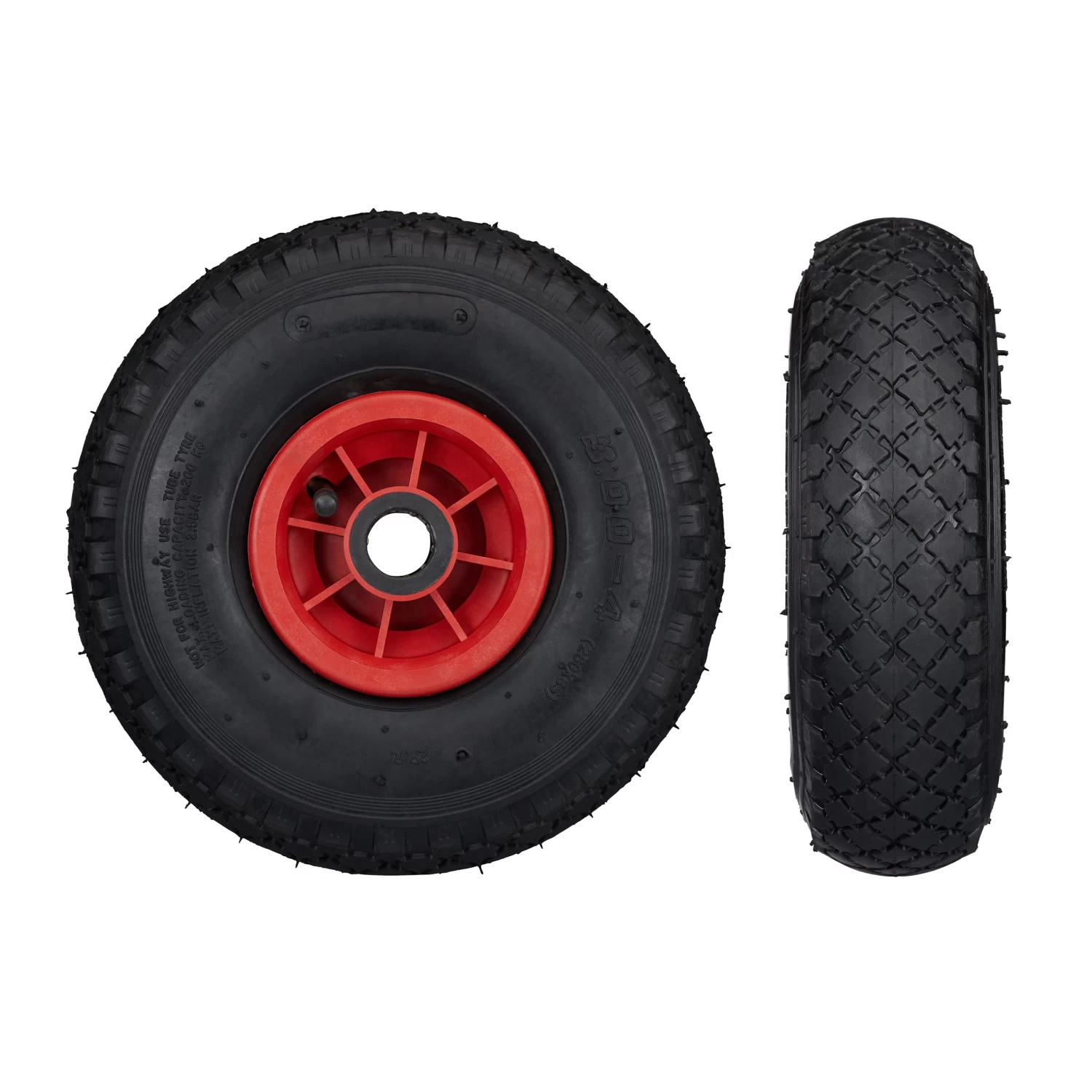 8x Sackkarrenrad In Schwarz/ Rot - 3.00-4 3 8x Sackkarrenrad In Schwarz/ Rot - 3.00-4