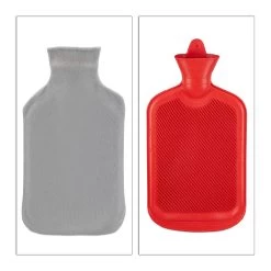 Wärmflasche Mit Bezug In Grau/Rot - 1,5 L