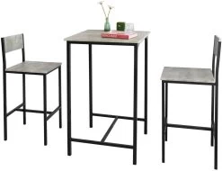 Bartisch In Hellgrau Und Schwarz - Tisch(B)60 X (H)97 X (T)60cm/Hocker(B)39 X (H)96 X (T)41cm