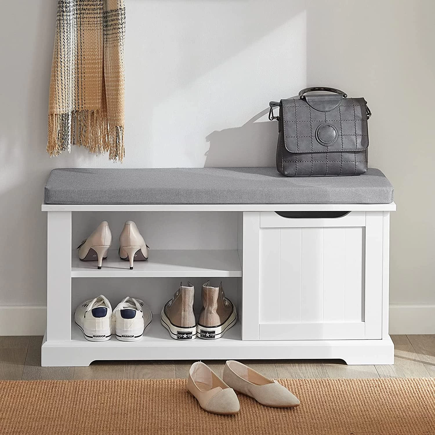 Schuhbank In Weiß Und Hellgrau - (B)90 X (H)45 X (T)30cm 4 Schuhbank In Weiß Und Hellgrau - (B)90 X (H)45 X (T)30cm – Bild 2