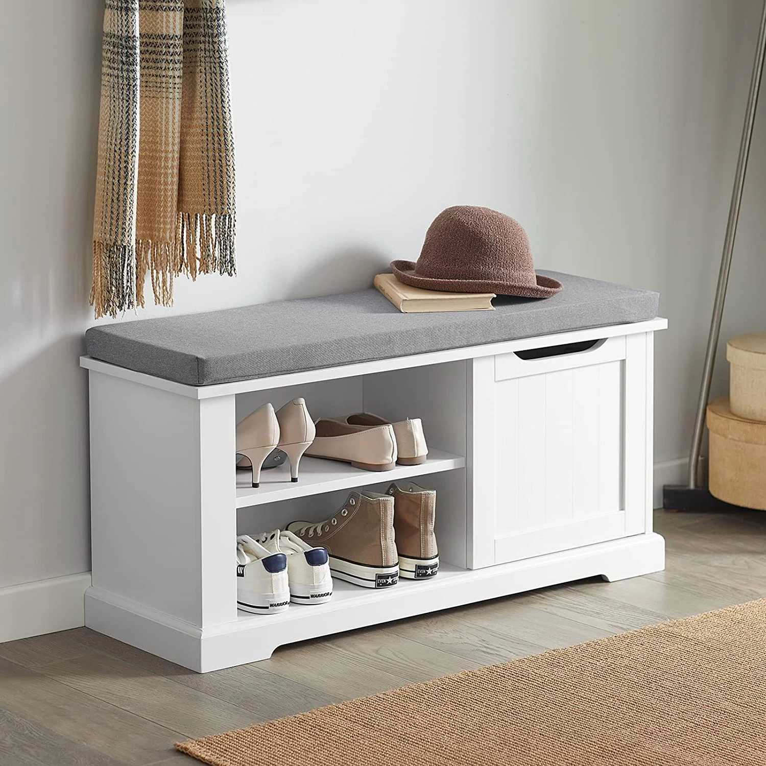Schuhbank In Weiß Und Hellgrau - (B)90 X (H)45 X (T)30cm 5 Schuhbank In Weiß Und Hellgrau - (B)90 X (H)45 X (T)30cm – Bild 3
