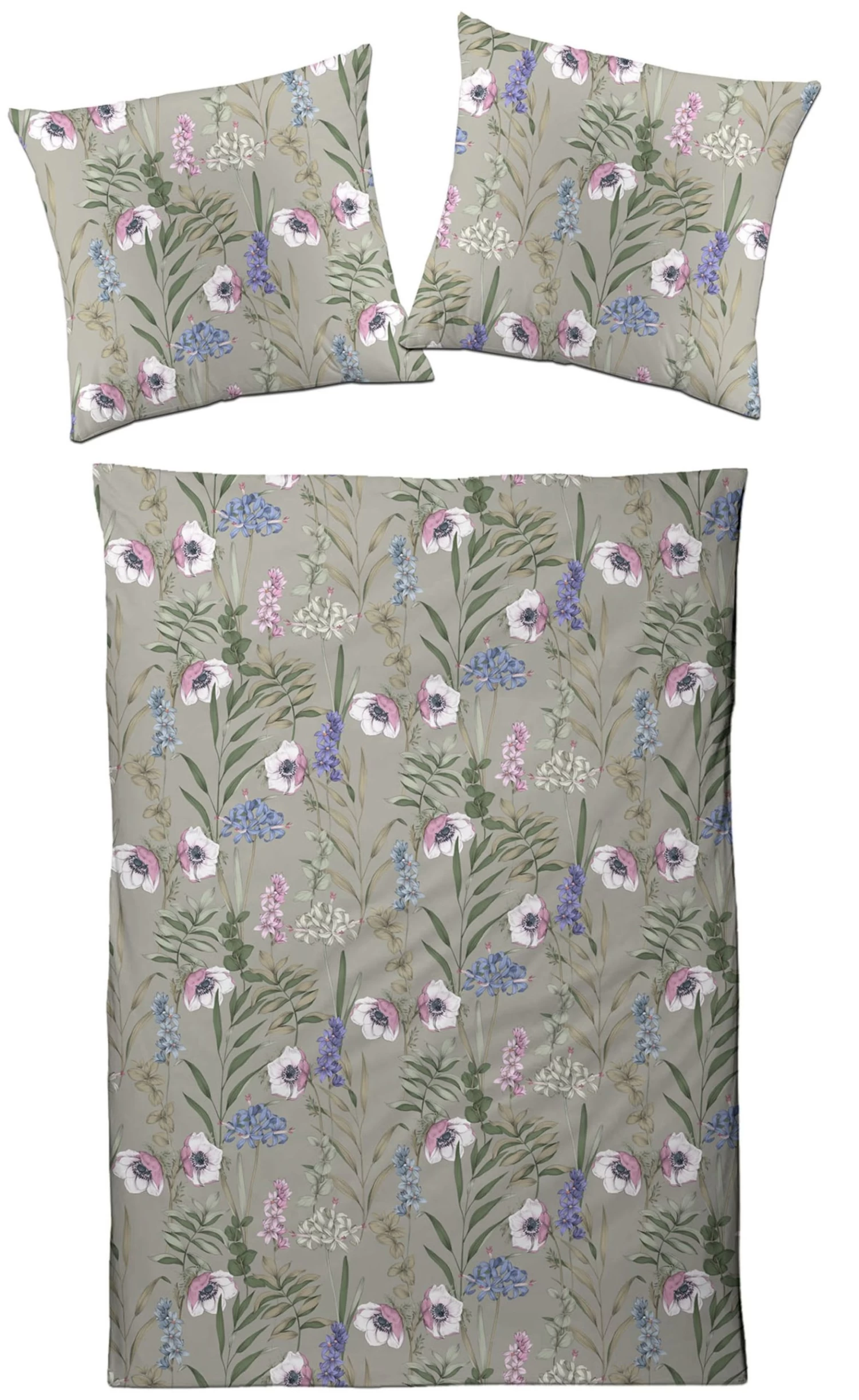 Satin Bettwäsche Garnitur - Mohnblume In Grau 3 Satin Bettwäsche Garnitur - Mohnblume In Grau