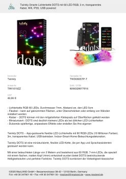 Twinkly Lichterkette DOTS 60 LED RGB In Bunt - (L) 3m 16 Twinkly Lichterkette DOTS 60 LED RGB In Bunt - (L) 3m -Petromax Store twinkly lichterkette dots 60 led rgb in bunt l 3m 4