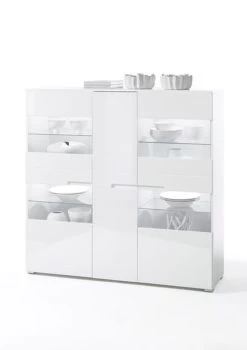 Highboard Hochglanz Weiß Mit Glastüren In MDF Hochglanz Weiß