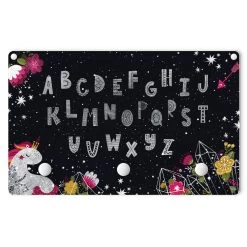 Kindergarderobe Holz - Alphabet Mit Einhorn Und Kristallen In Schwarz