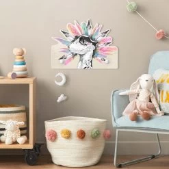 Kindergarderobe Holz - Baby Velociraptor Mit Federkrone In Rosa -Petromax Store wallart kindergarderobe holz baby velociraptor mit federkrone in rosa 2