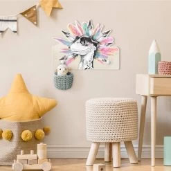 Kindergarderobe Holz - Baby Velociraptor Mit Federkrone In Rosa -Petromax Store wallart kindergarderobe holz baby velociraptor mit federkrone in rosa 3