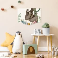 Kindergarderobe Holz - Faultier Sprüche - Easy In Creme-Beige -Petromax Store wallart kindergarderobe holz faultier spruche easy in creme beige 3