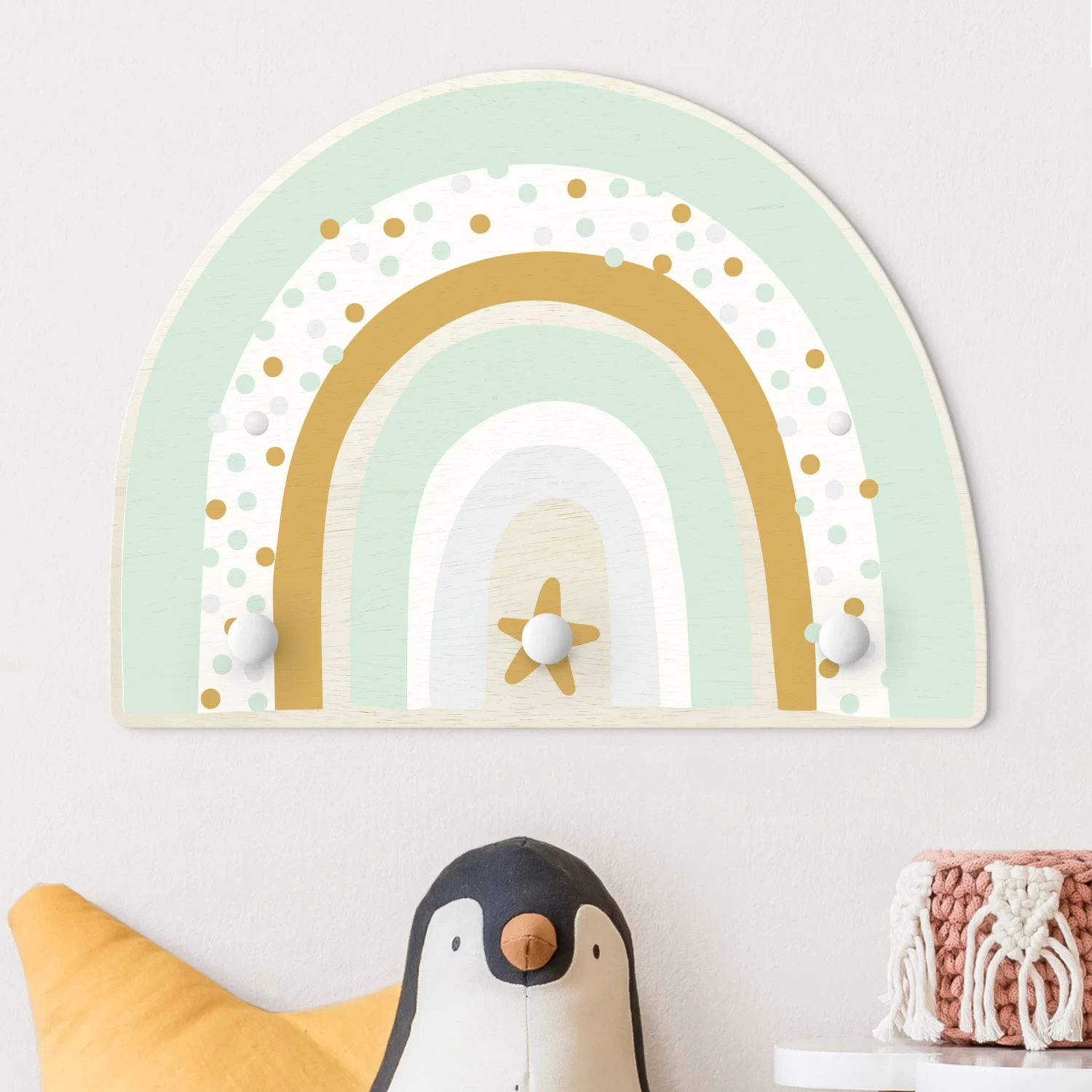 Kindergarderobe Holz - Regenbogen Punkte Stern Pastell In Pastell 4 Kindergarderobe Holz - Regenbogen Punkte Stern Pastell In Pastell – Bild 2