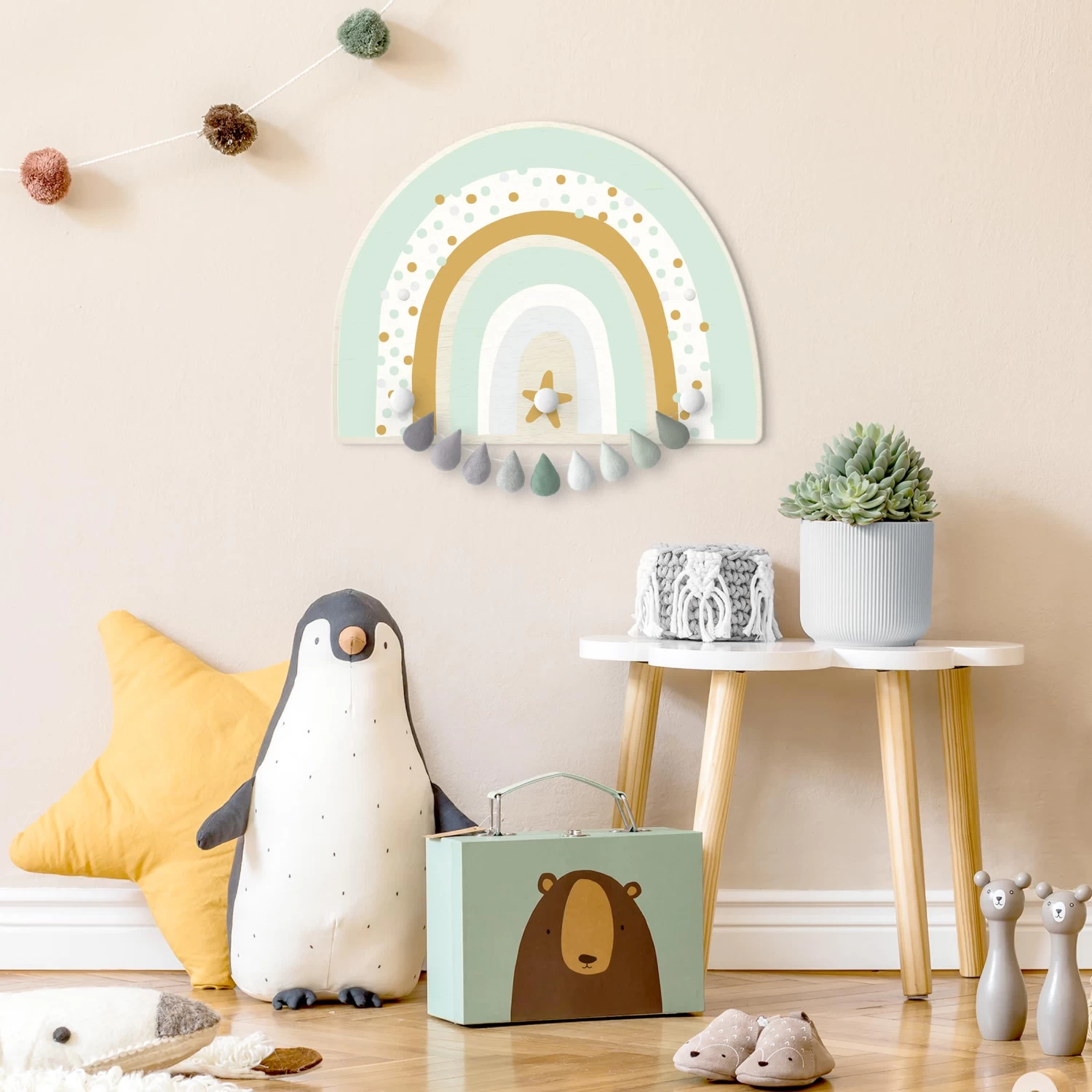 Kindergarderobe Holz - Regenbogen Punkte Stern Pastell In Pastell 6 Kindergarderobe Holz - Regenbogen Punkte Stern Pastell In Pastell – Bild 4