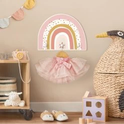 Kindergarderobe Holz - Regenbogen Punkte Stern Rosa In Rosa -Petromax Store wallart kindergarderobe holz regenbogen punkte stern rosa in rosa 3