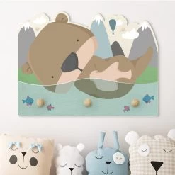 Kindergarderobe Holz - Schwimmender Baby Otter In Blau 11 Kindergarderobe Holz - Schwimmender Baby Otter In Blau -Petromax Store wallart kindergarderobe holz schwimmender baby otter in blau 1