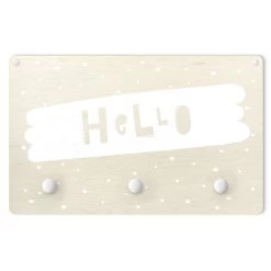 Kindergarderobe Holz - Spruch Hello Auf Pinselstrich Weiß In Weiß