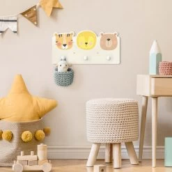 Kindergarderobe Holz - Süßer Zoo - Tiger Löwe Und Bär In Grün -Petromax Store wallart kindergarderobe holz susser zoo tiger lowe und bar in grun 2